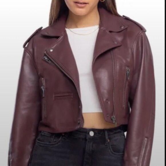 Blank NYC Jackets & Blazers - NWT Blank NYC Moto Jacket Faux Leather Maroon cropped M